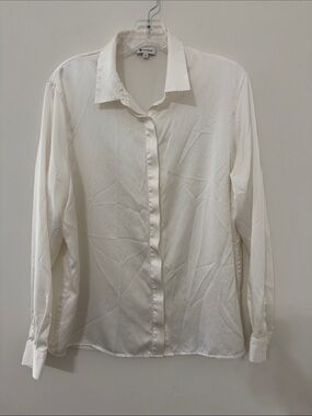 Lily Silk Off White Satin-Trim Button-Down Blouse Hand Wash Only